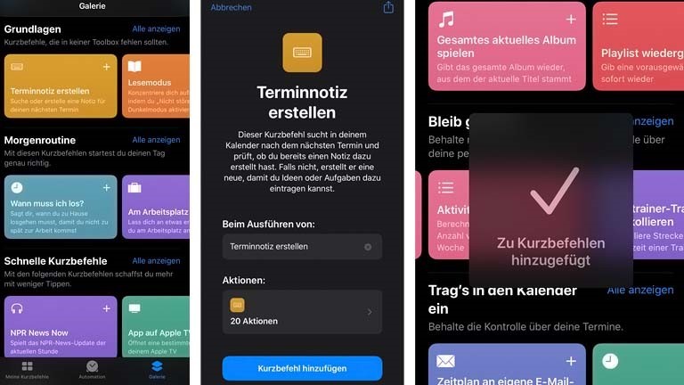 Kurzbefehle-App: Применитьe Kurzbefehle aus der Galerie laden und nutzen
